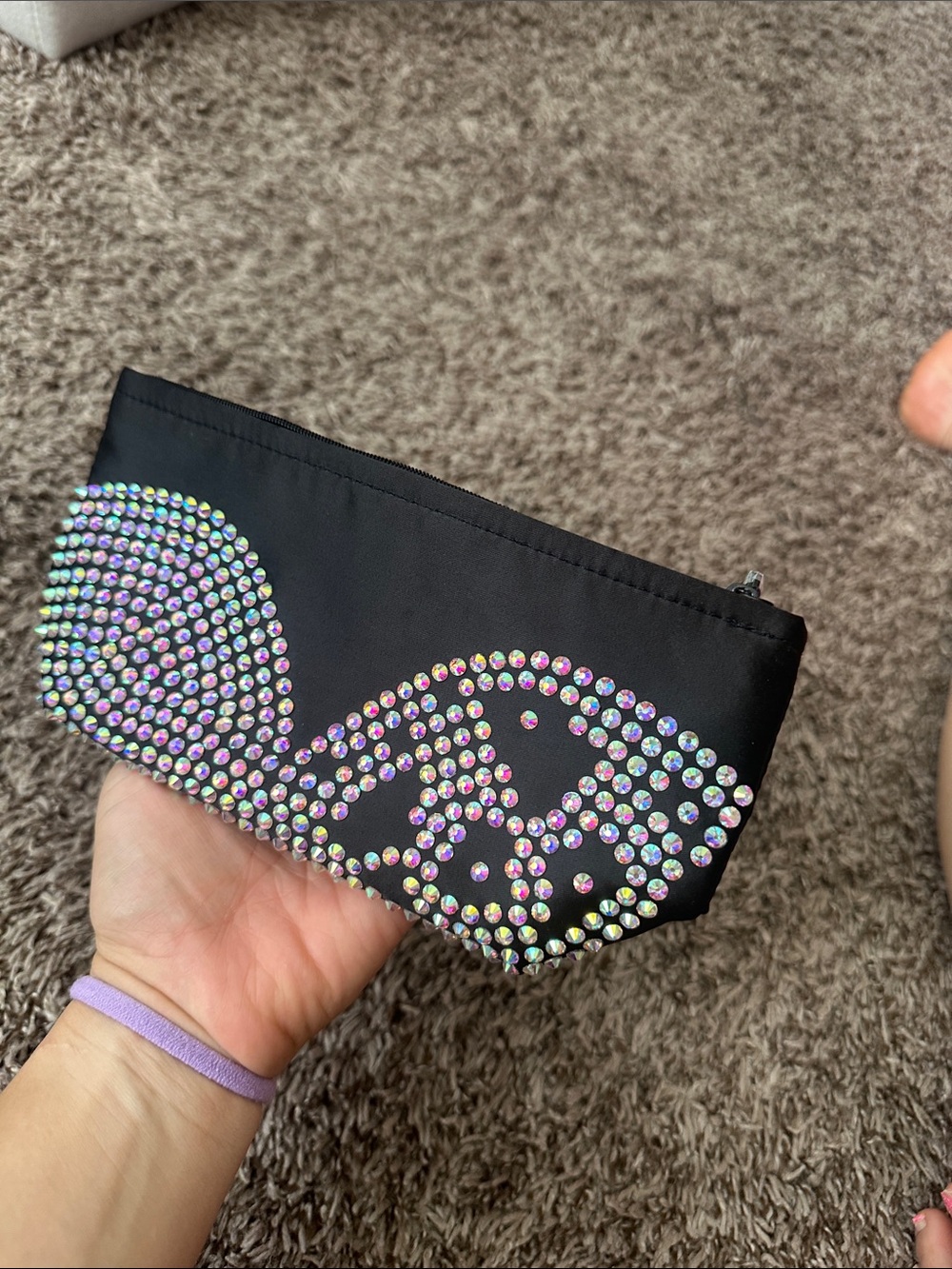MAC Cosmetics Black Rhinestone Phone Case Pouch with Iridescent Gems